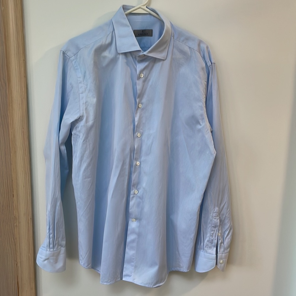 Canali Blue Long sleeve Button Up Shirt Sz 43 x17 Made In Italy